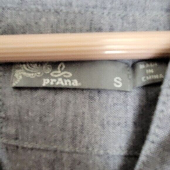 prAna Womens Shelton Top Hooded Hemp Pullover Secret Pocket Grey Chambray Small - Picture 2 of 4
